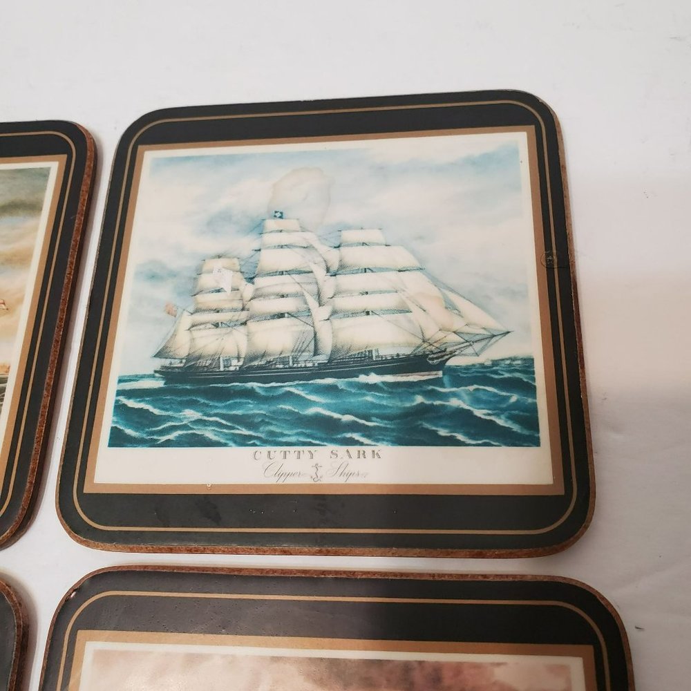 Pimpernel Coaster Set of 4, Clipper Ships, Cork Back, Yachts Nautical England - Picture 4 of 8
